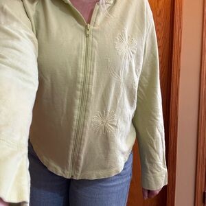 💚 Lime Green Zip-Up Jacket w/ Embroidered Flowers